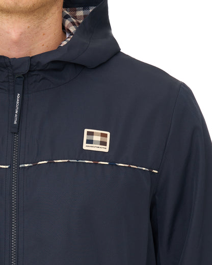 Aquascutum Diamond Wave Badge Hooded Jacket Navy