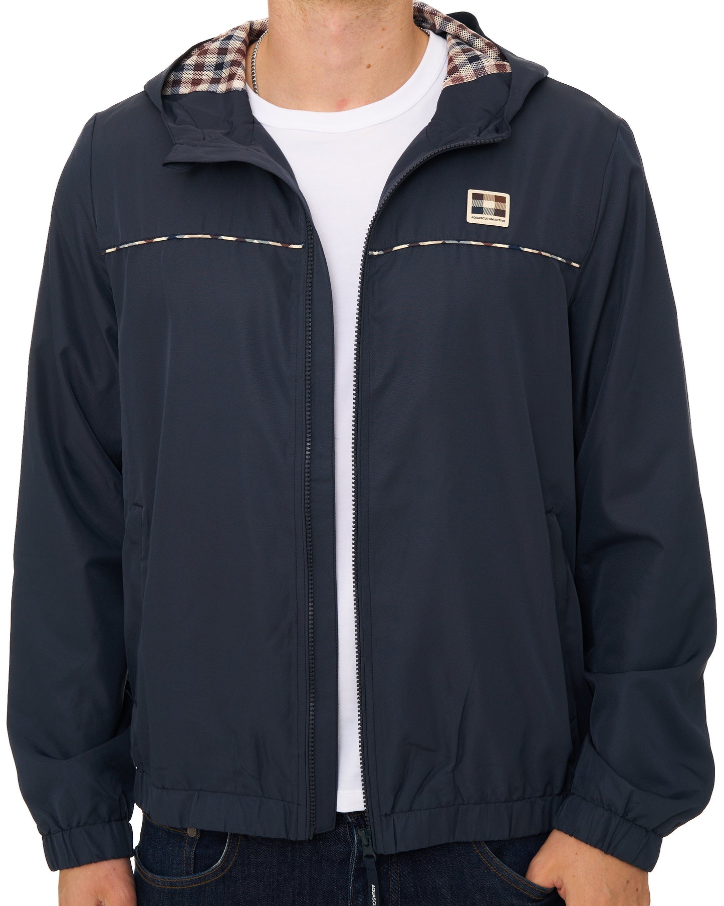 Aquascutum Diamond Wave Badge Hooded Jacket Navy