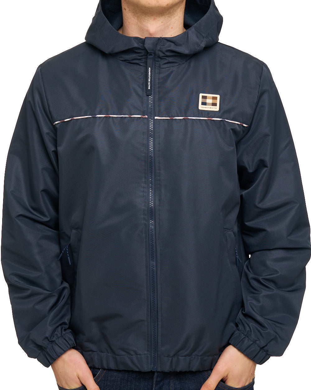 Aquascutum Diamond Wave Badge Hooded Jacket Navy