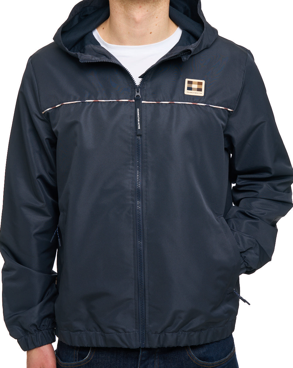 Aquascutum Diamond Wave Badge Hooded Jacket Navy