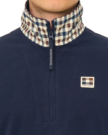 Aquascutum Heavy Pique Collar Zip LS Polo Navy