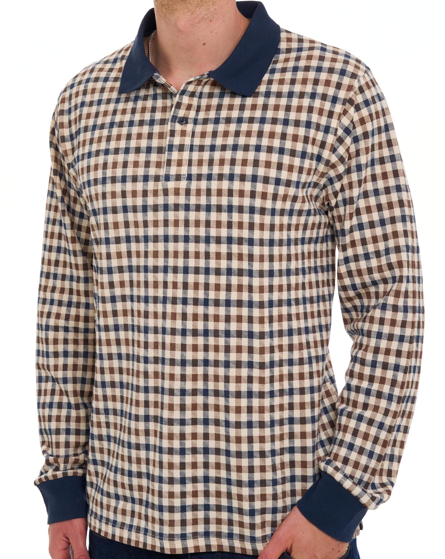 Aquascutum Iconic Club Check LS Polo Navy