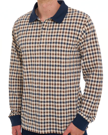 Aquascutum Iconic Club Check LS Polo Navy