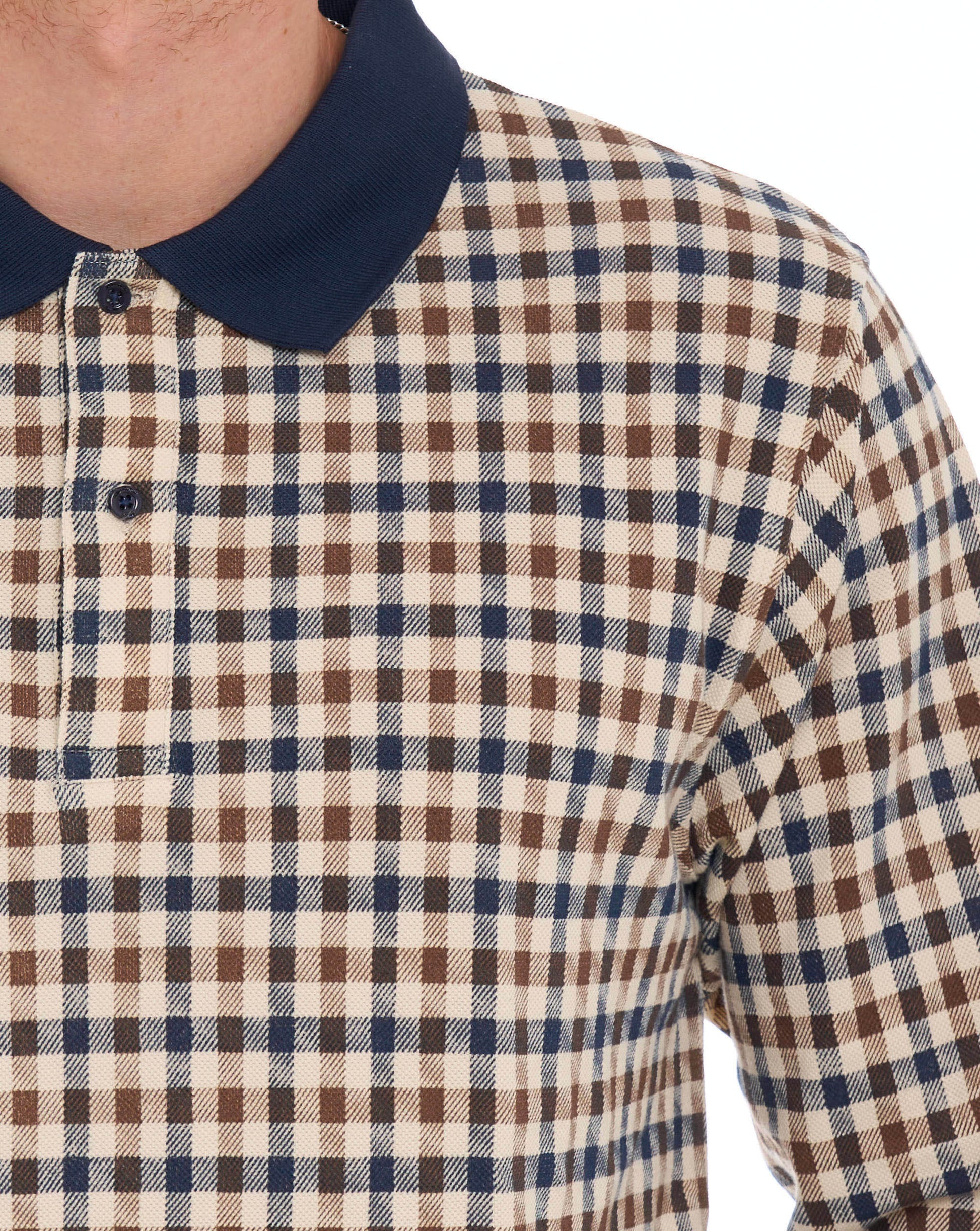 Aquascutum Iconic Club Check LS Polo Navy