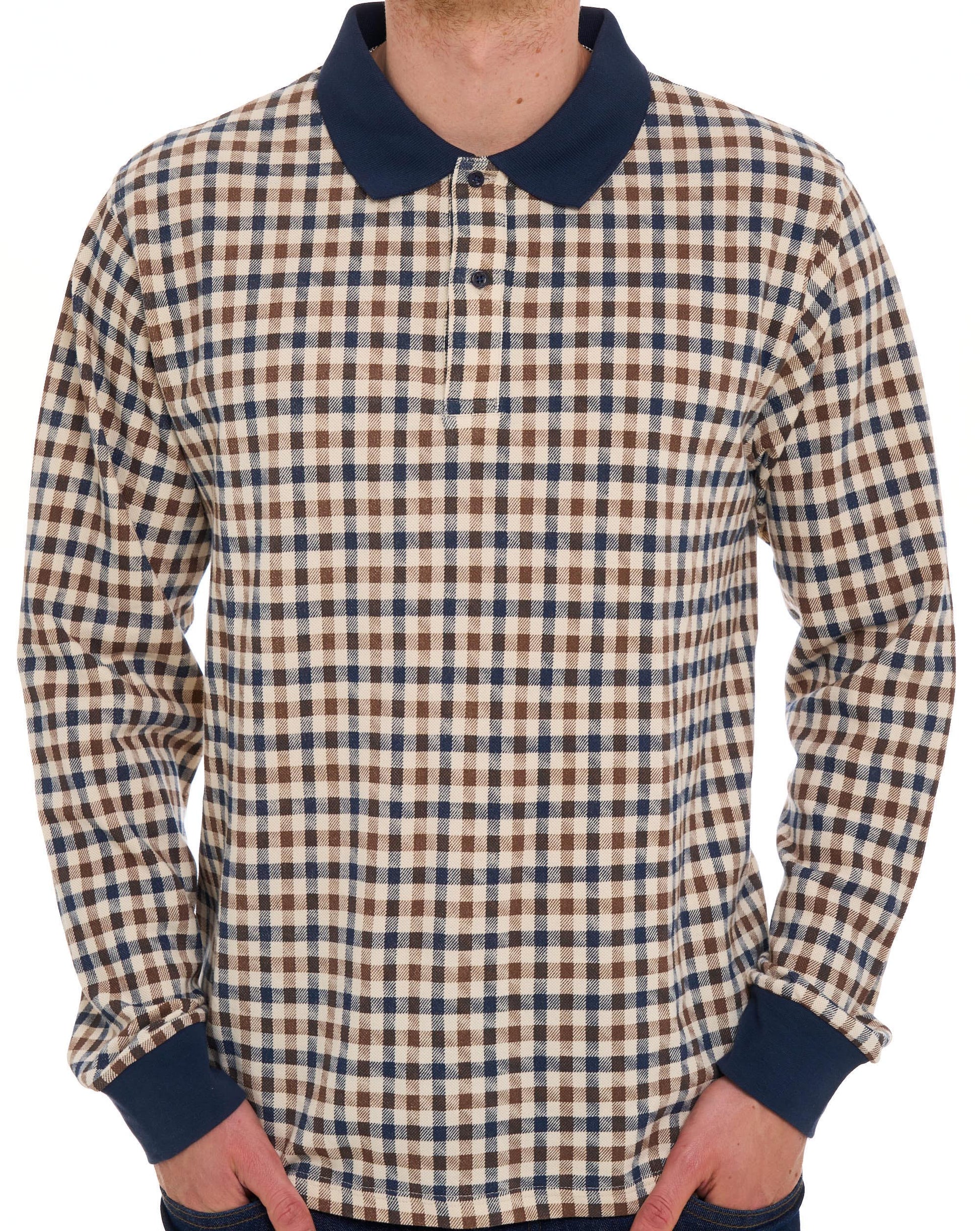 Aquascutum Iconic Club Check LS Polo Navy