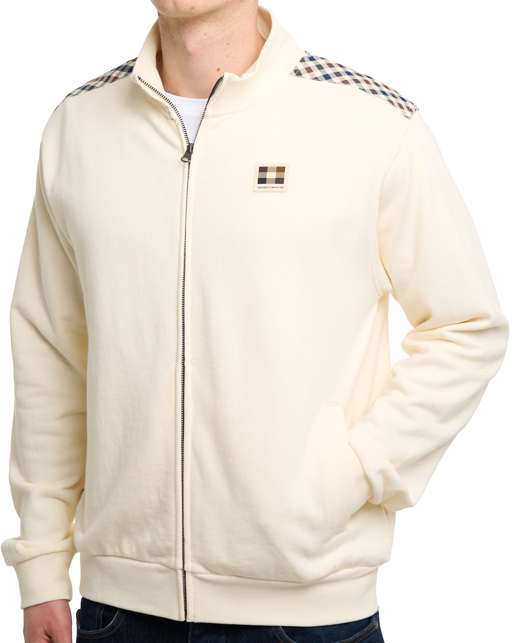 Aquascutum Lamina Club Check Detail Track Top Old White