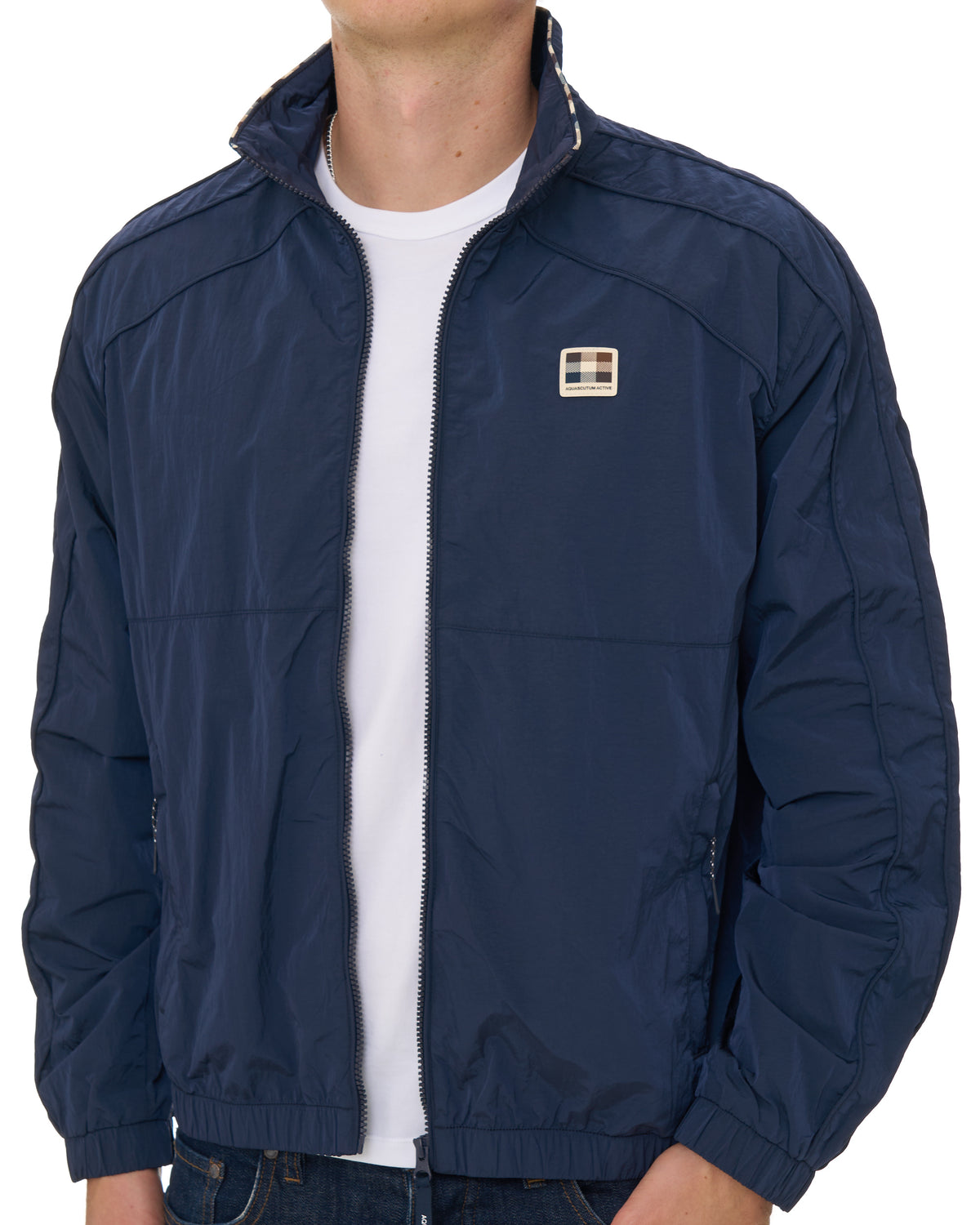 Aquascutum Lightweight Check Trim Jacket Navy