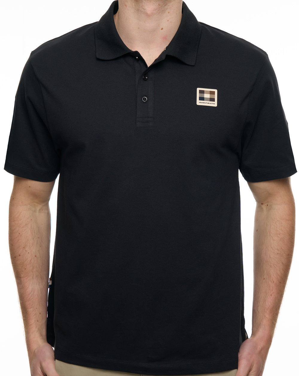Aquascutum Stretch Piquet Badge Polo Black
