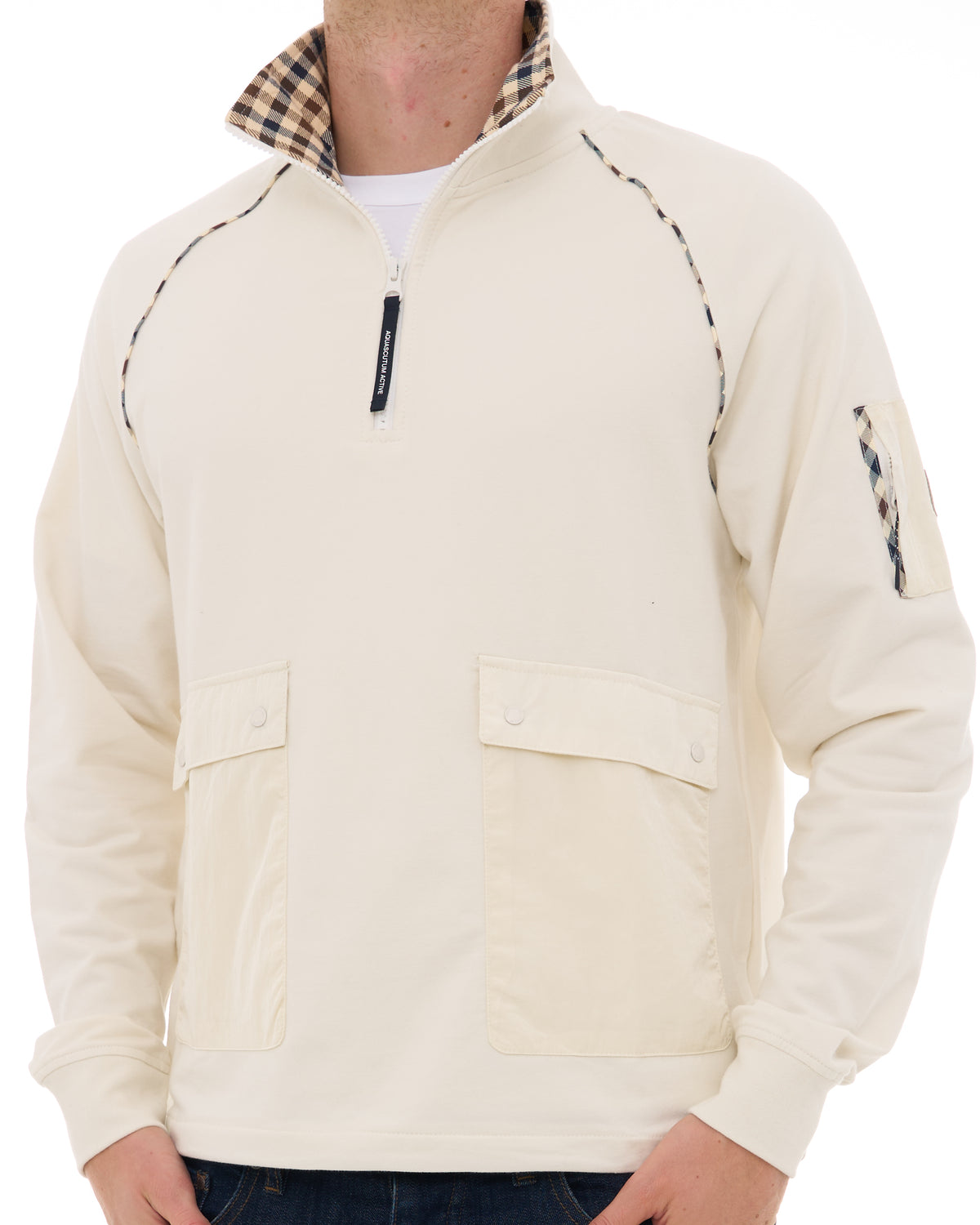 Aquascutum Qtr Zip Stretch Fleece Sweat Off White