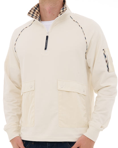 Aquascutum Qtr Zip Stretch Fleece Sweat Off White