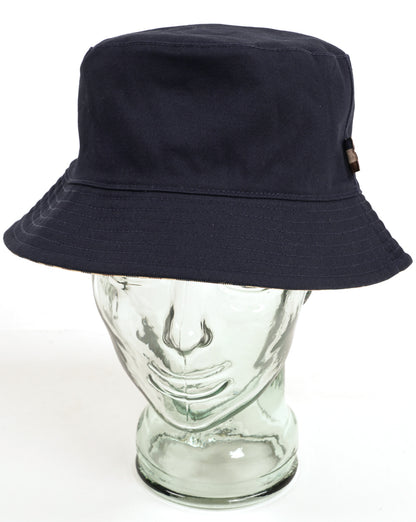 Aquascutum Reversible Cotton Bucket Hat Navy/Club Check