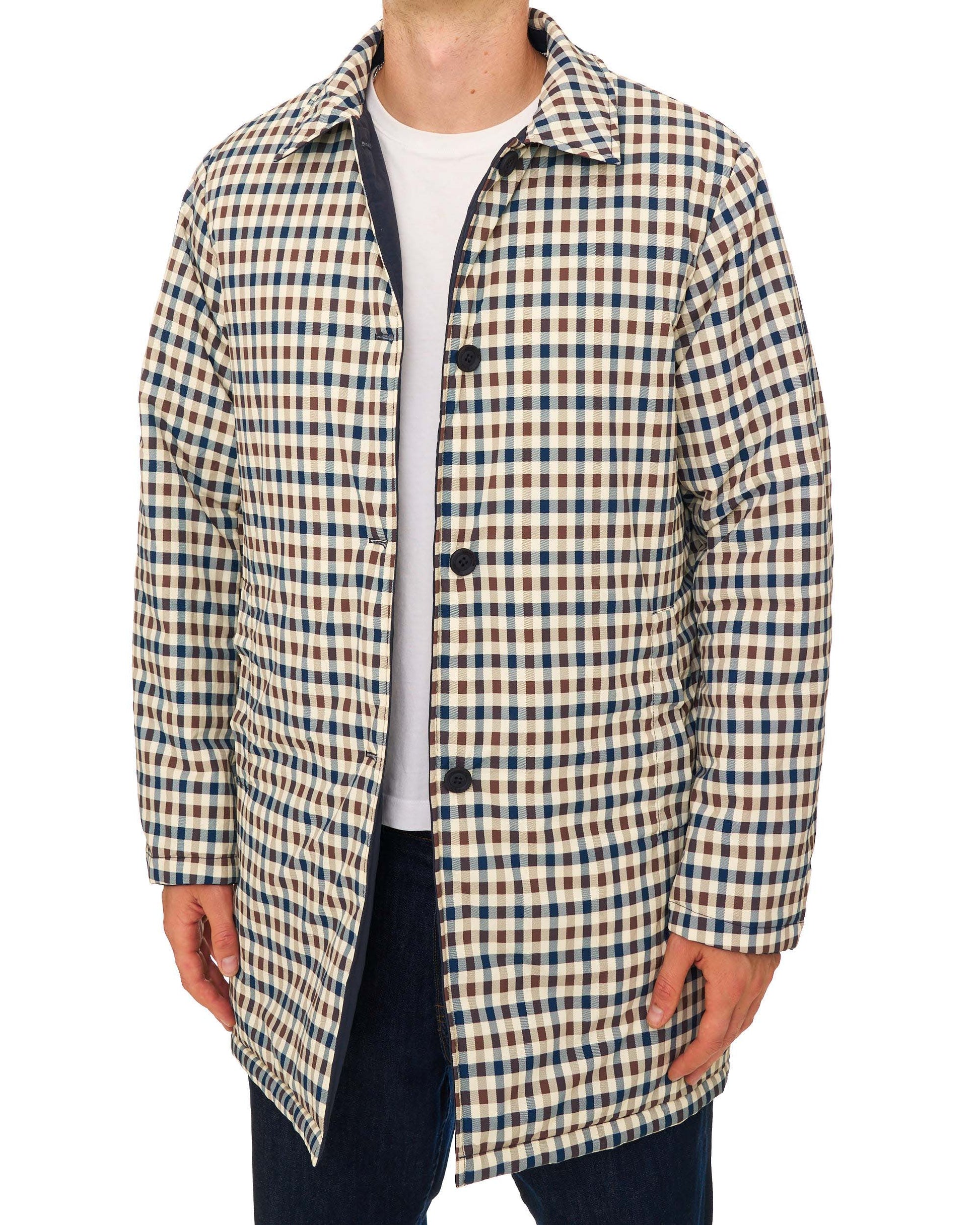 Aquascutum Reversible Padded  Trench Navy/Club Check