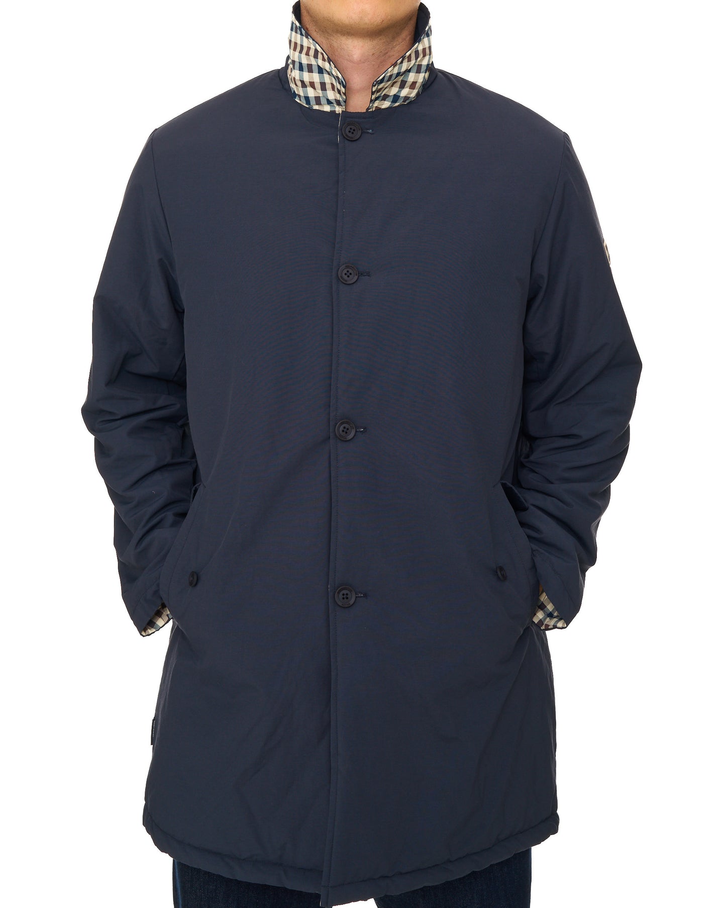 Aquascutum Reversible Padded  Trench Navy/Club Check