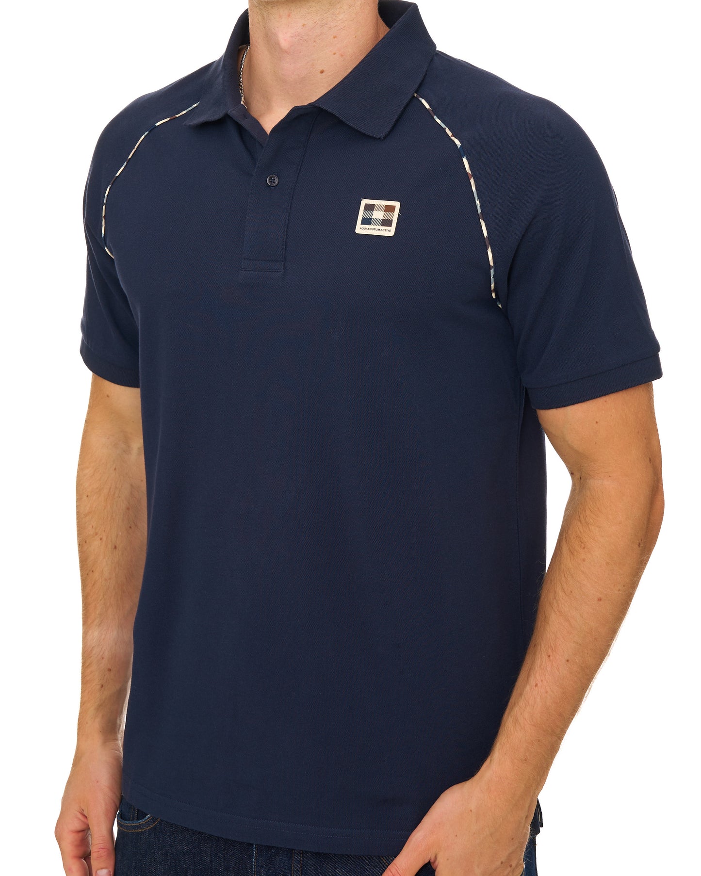 Aquascutum Stretch Pique Piping Polo Navy