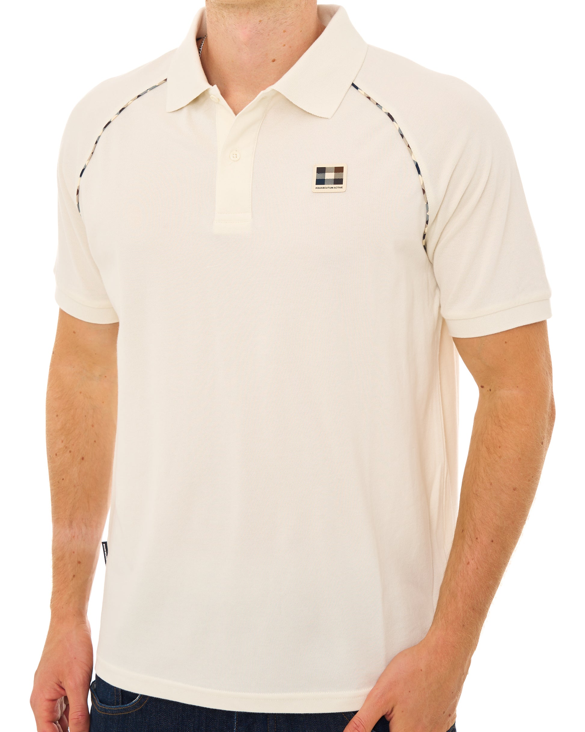 Aquascutum Stretch Pique Piping Polo Off White Ice