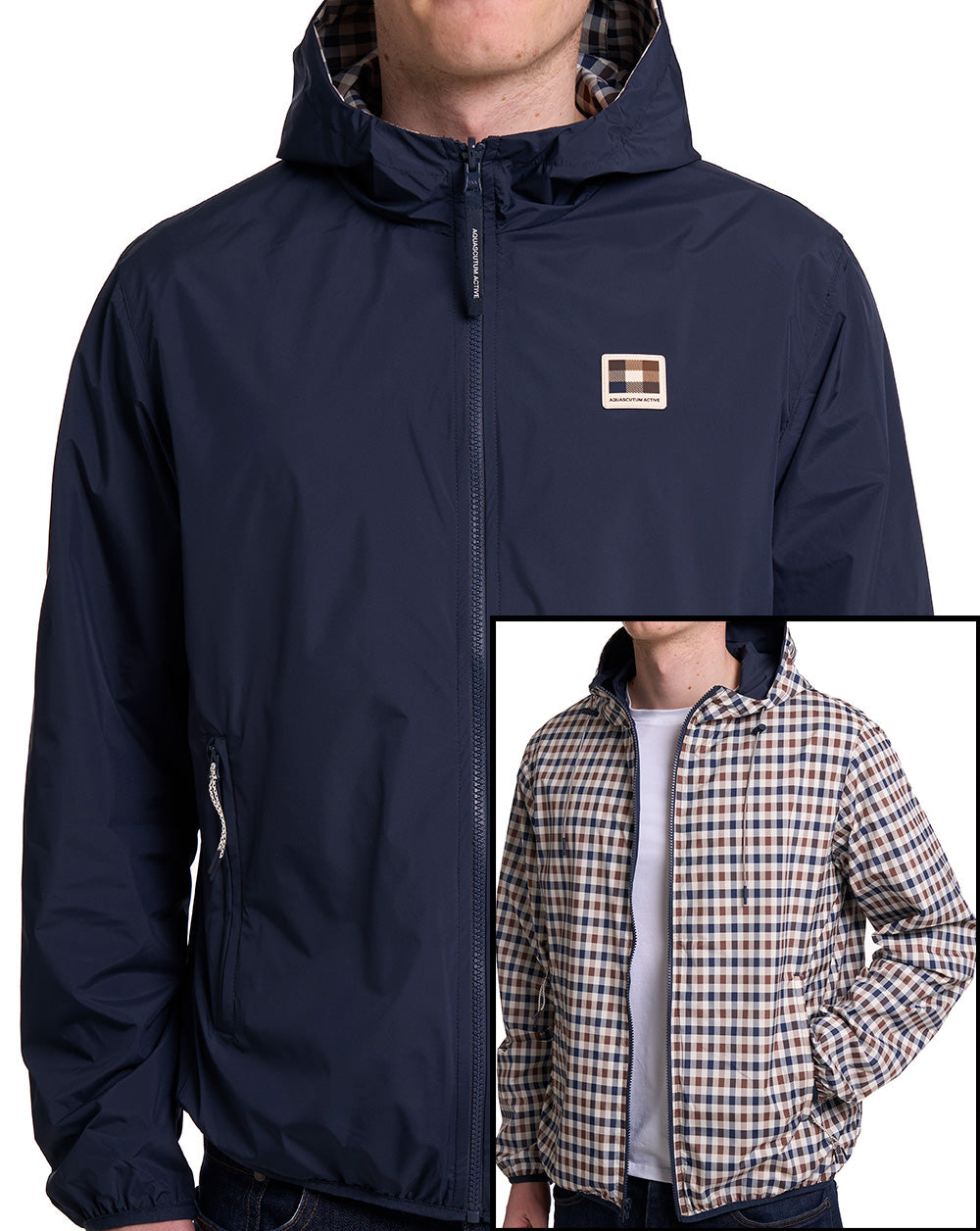 Aquascutum Badge Reversible Hooded Sailor Jacket Navy