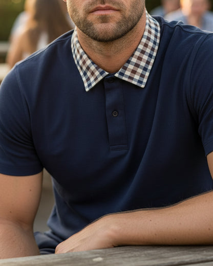 Aquascutum Club Check Collar Polo Navy