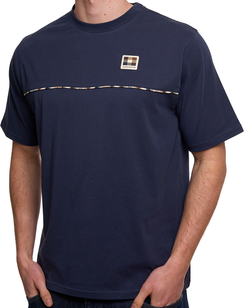 Aquascutum Club Check Piping T-Shirt Navy