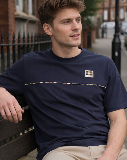 Aquascutum Club Check Piping T-Shirt Navy