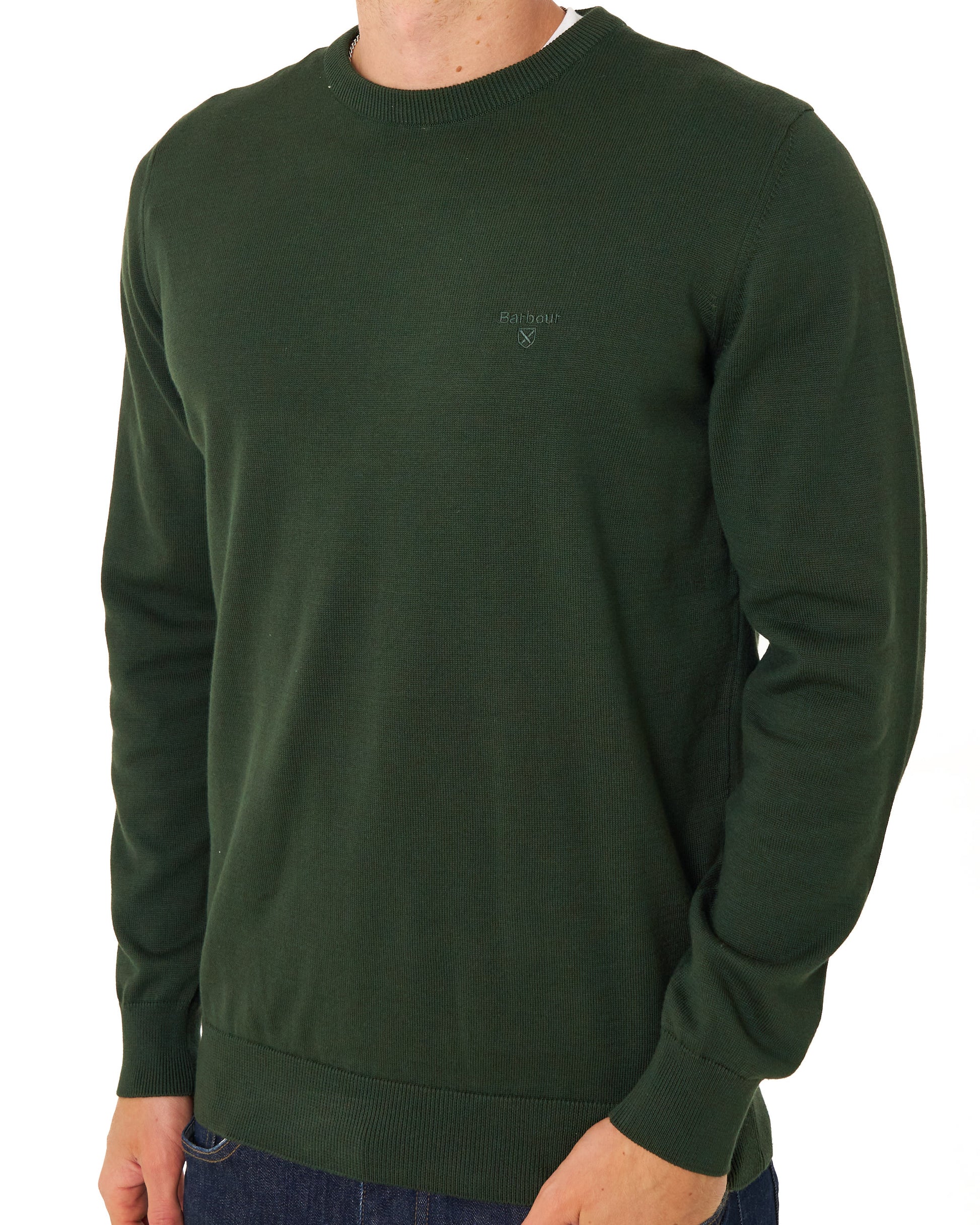 Barbour Pima Cotton Crew Neck Jumper Sage