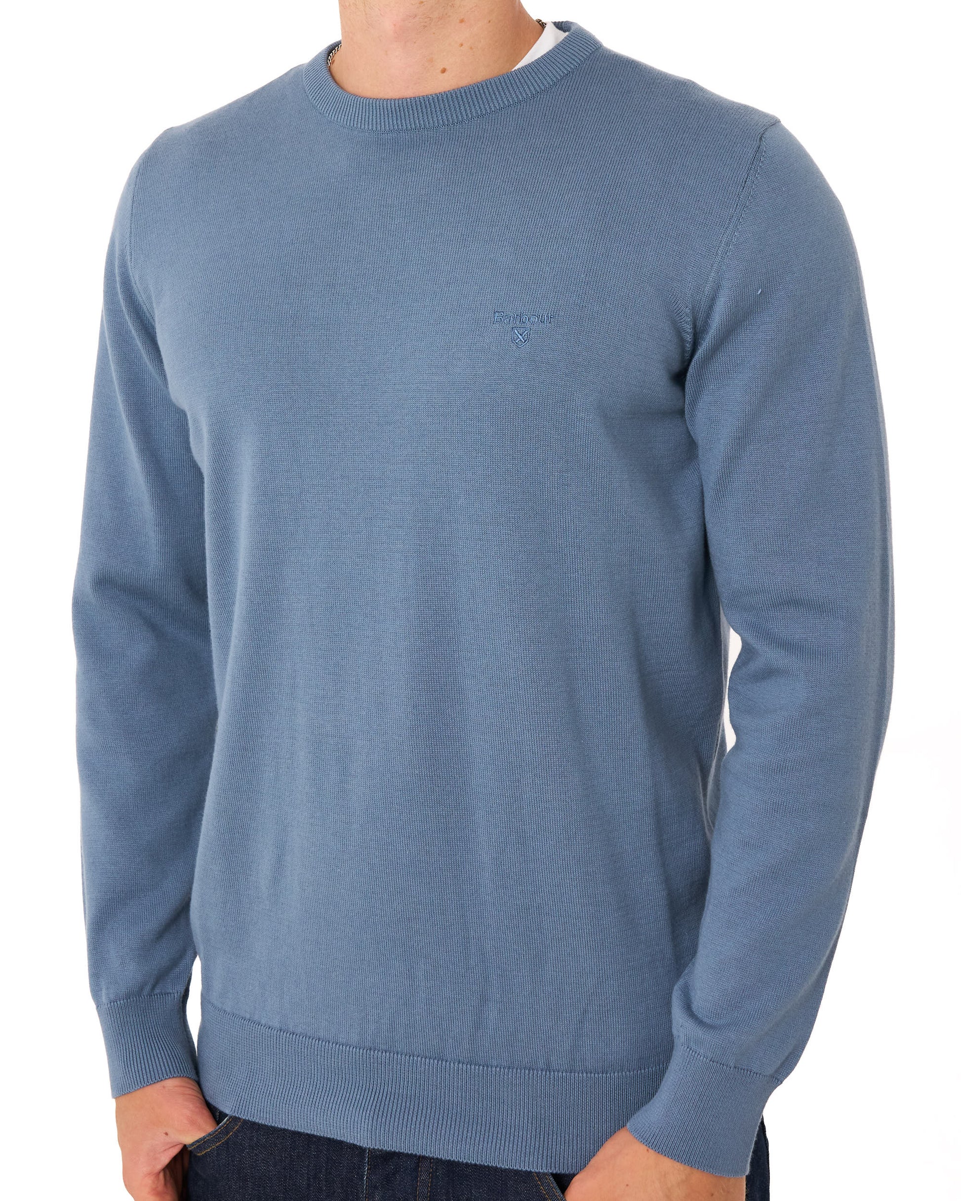 Barbour Pima Cotton Crew Neck Jumper Tarn Blue