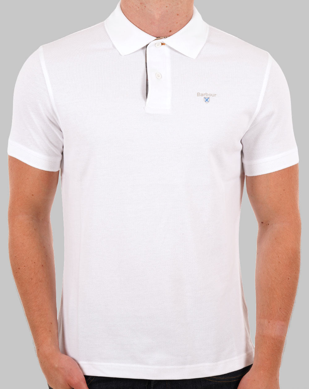 Barbour Tartan Pique Polo Shirt White