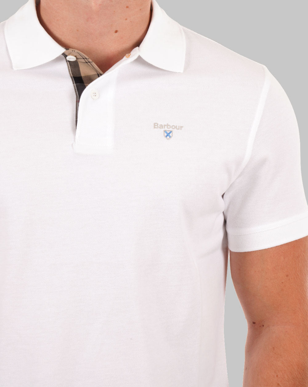 Barbour Tartan Pique Polo Shirt White