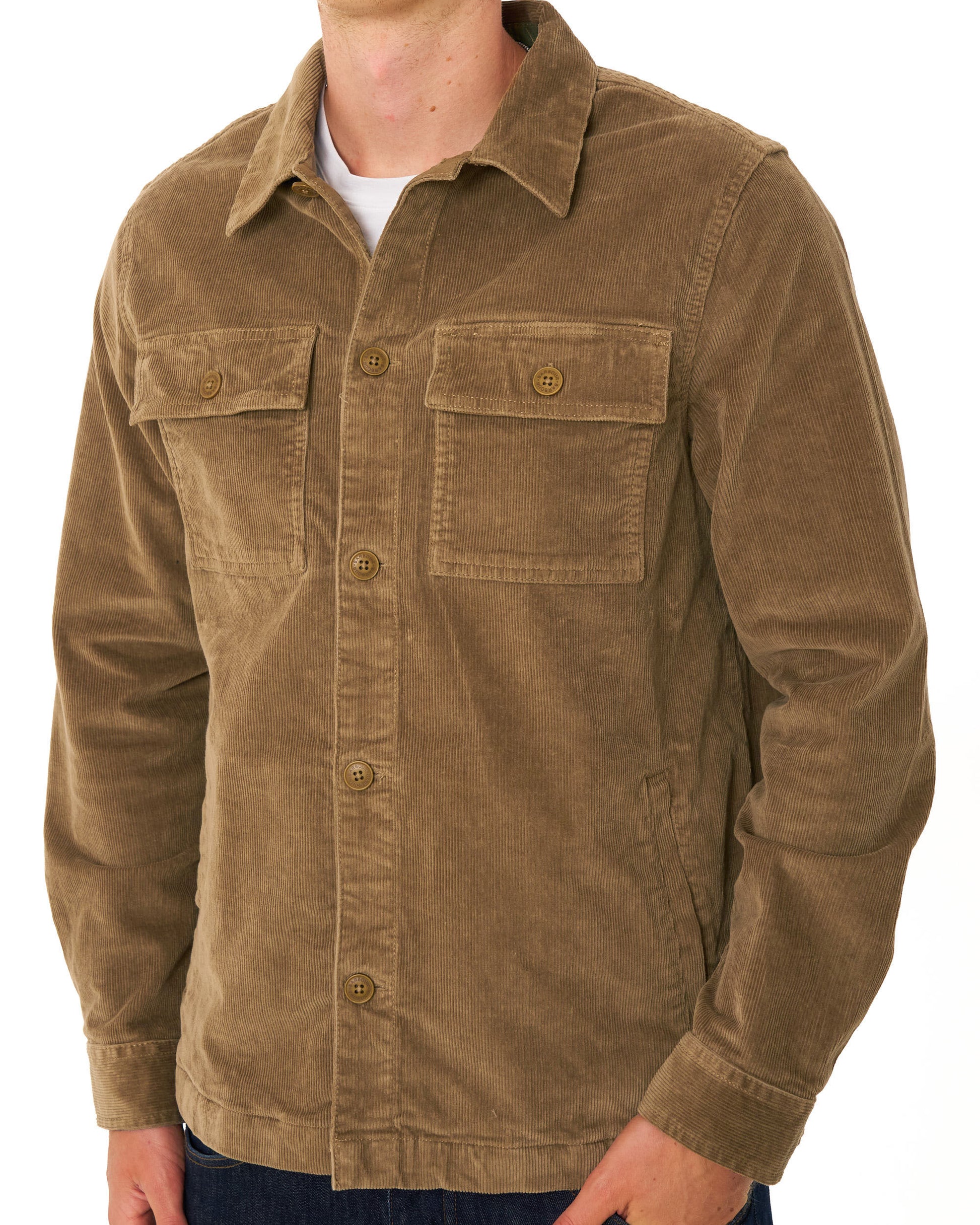 Barbour Tartan Trim Cord Overshirt Sandstone