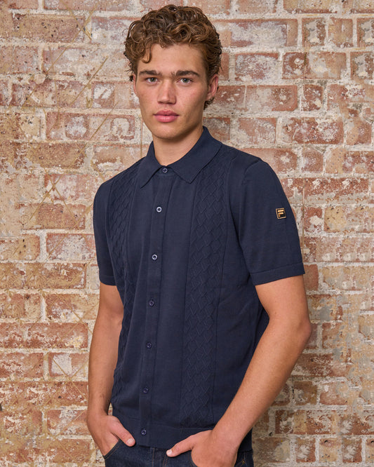 Fila Gold Fila Gold Mario Diamond Knit Polo Dark Navy