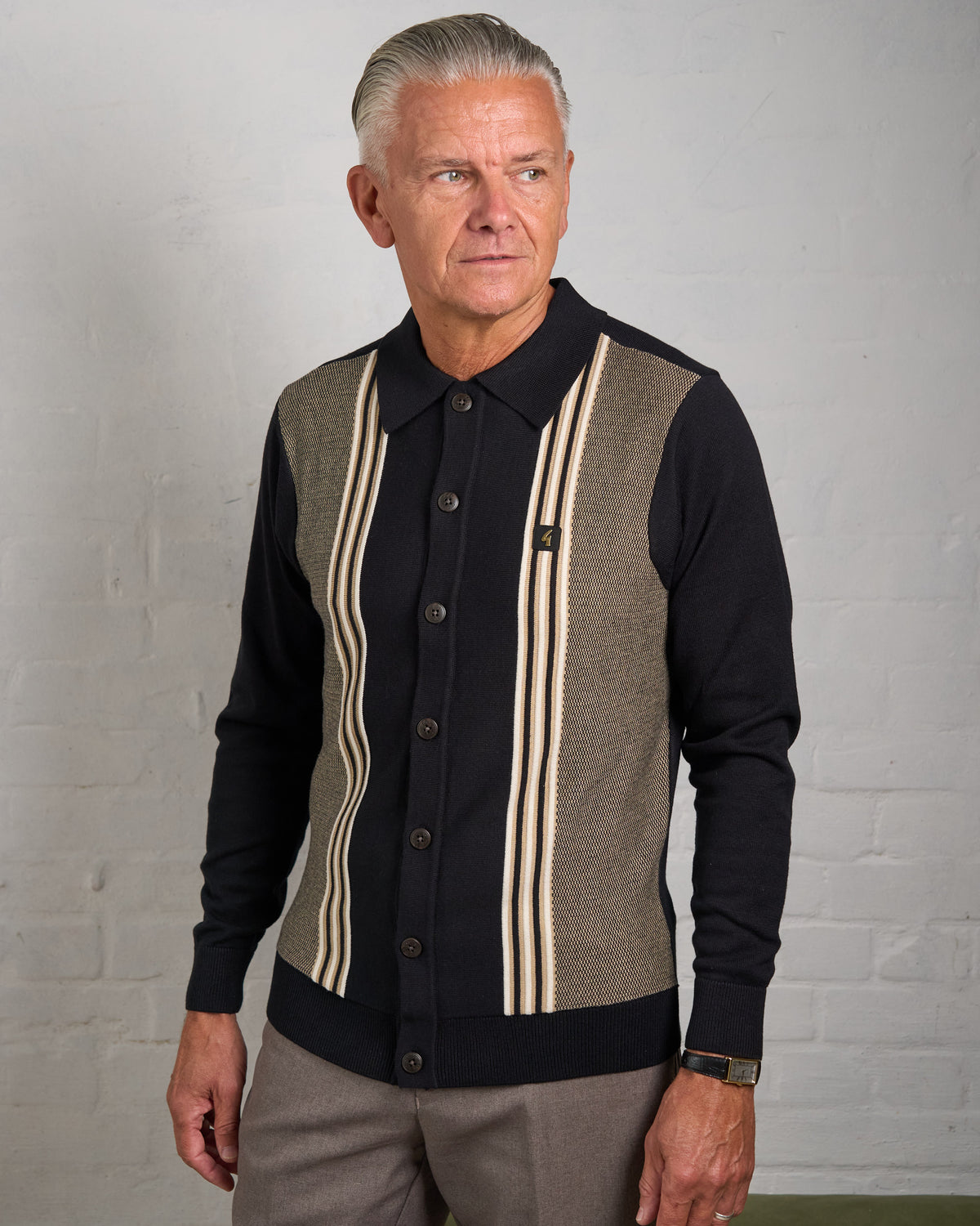 Gabicci Vintage Hanson Button Through Knit Black Nutmeg