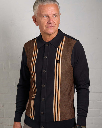 Gabicci Vintage Hanson Button Through Knit Black Nutmeg