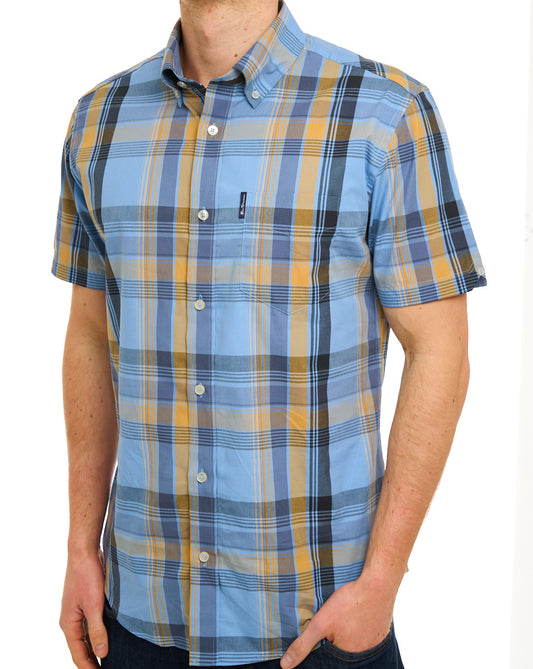 Ben Sherman Block Check SS Shirt Lake Blue