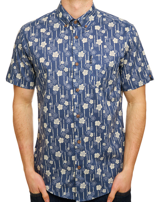 Ben Sherman Floral Bamboo Print SS Shirt Indigo