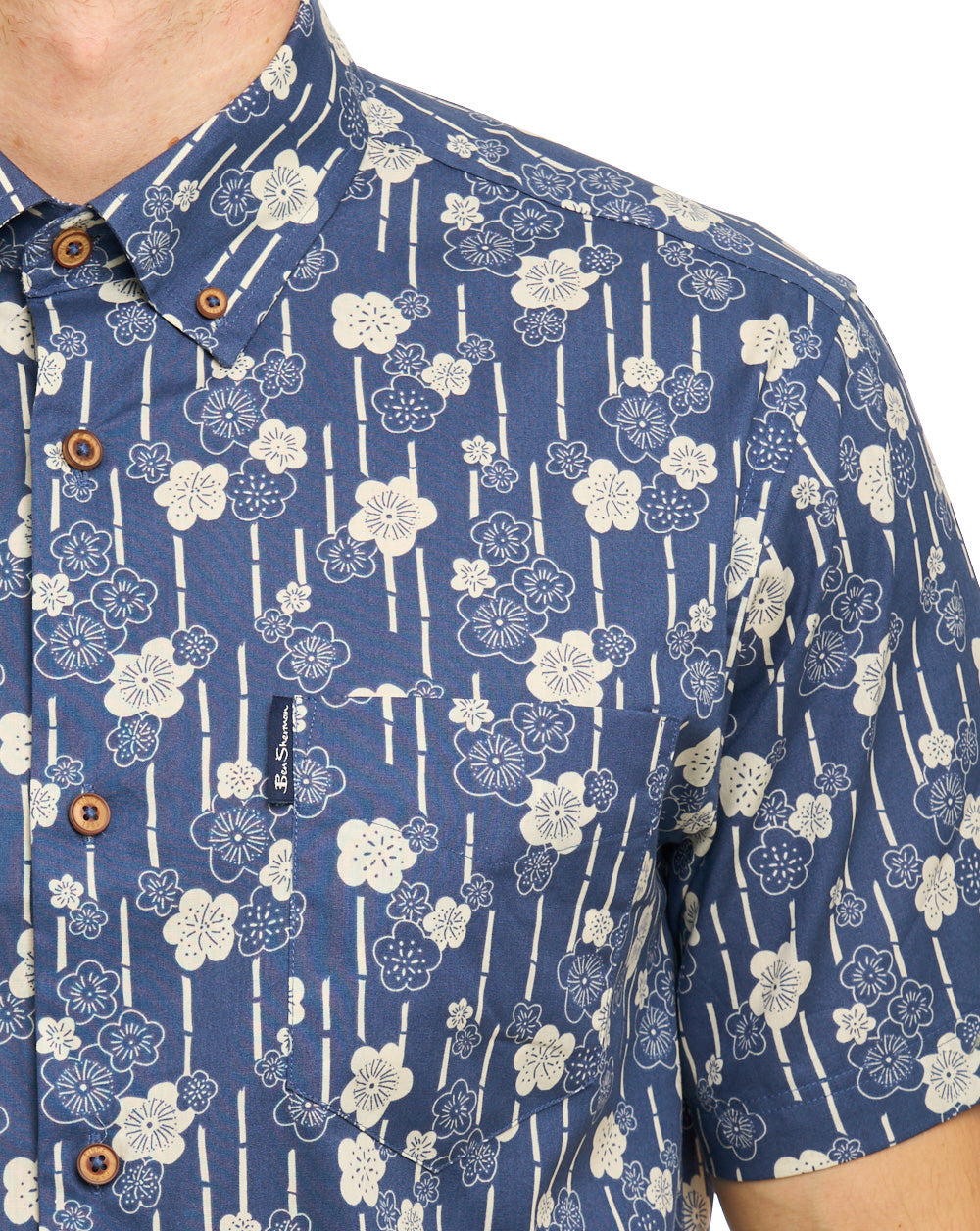 Ben Sherman Floral Bamboo Print SS Shirt Indigo