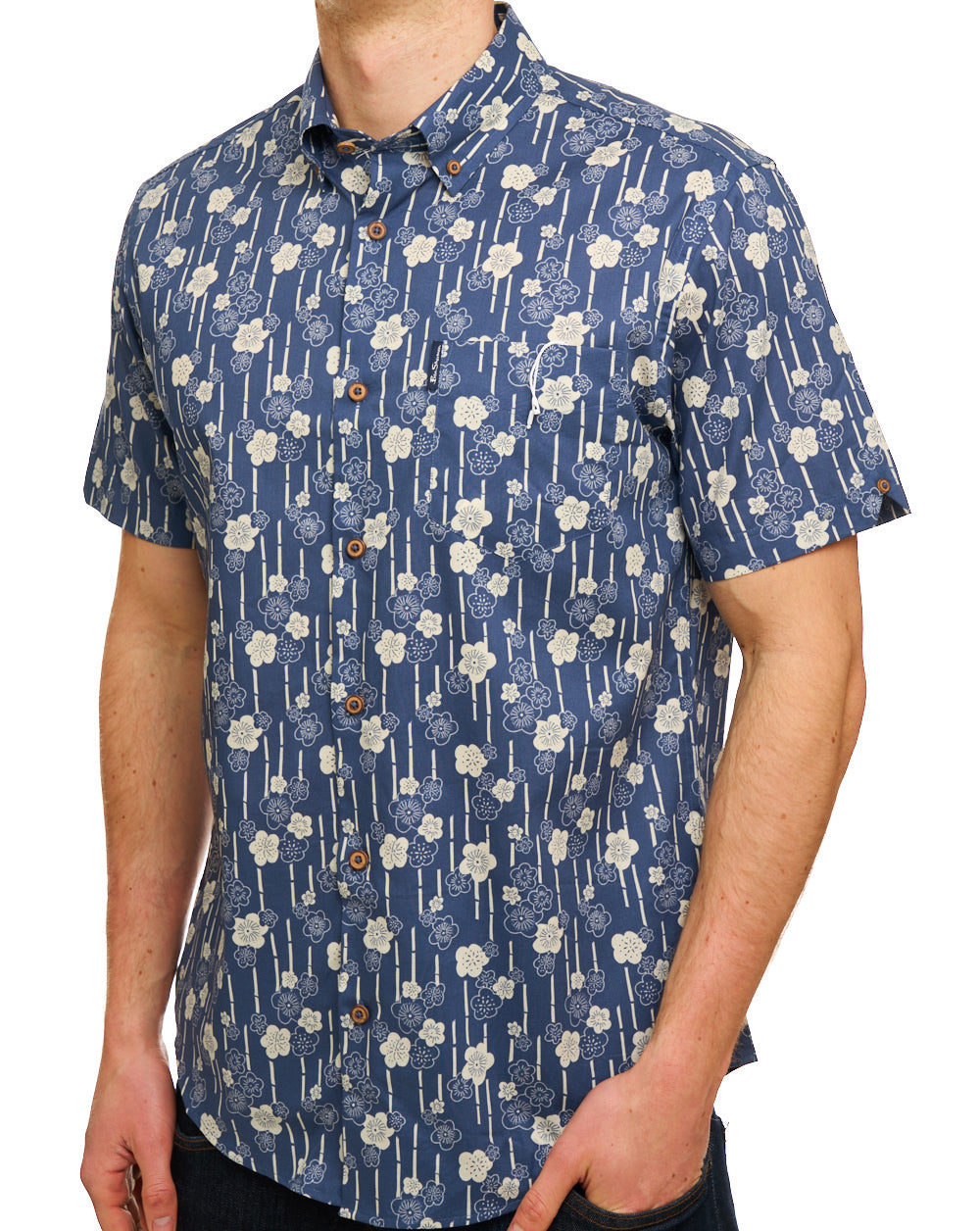 Ben Sherman Floral Bamboo Print SS Shirt Indigo
