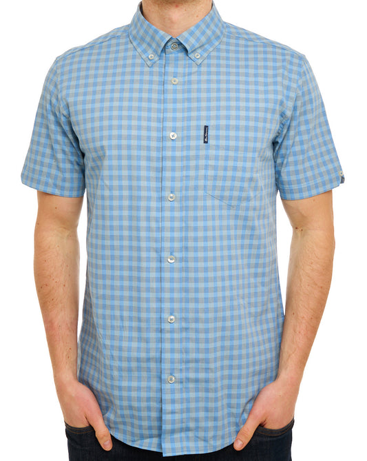 Ben Sherman Linear Gingham SS Shirt Lake Blue