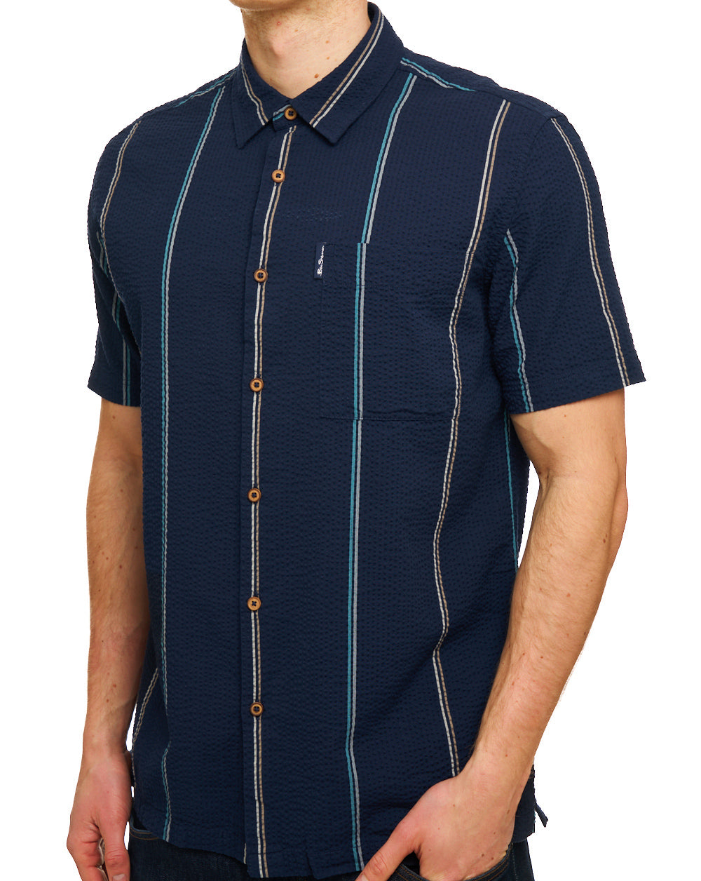 Ben Sherman Seersucker Stripe SS Shirt Dark Navy