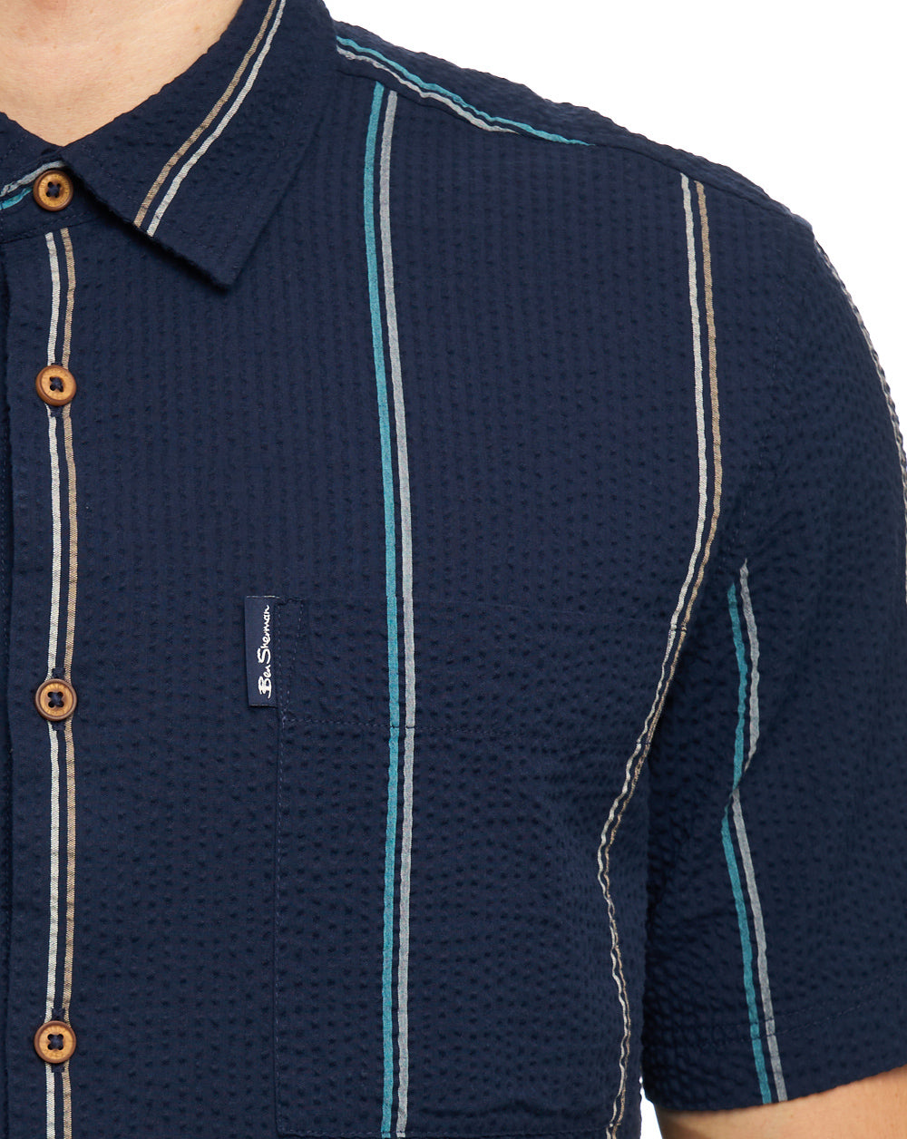 Ben Sherman Seersucker Stripe SS Shirt Dark Navy