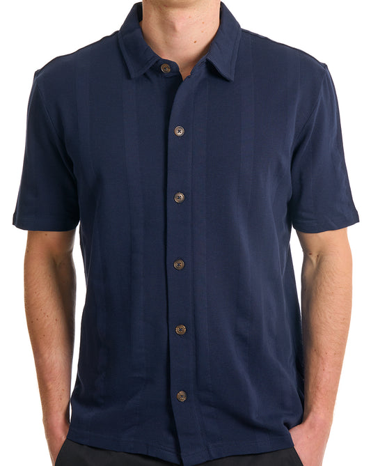 Ben Sherman Vertical Textured Pique Shirt Navy