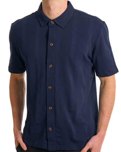 Ben Sherman Vertical Textured Pique Shirt Navy