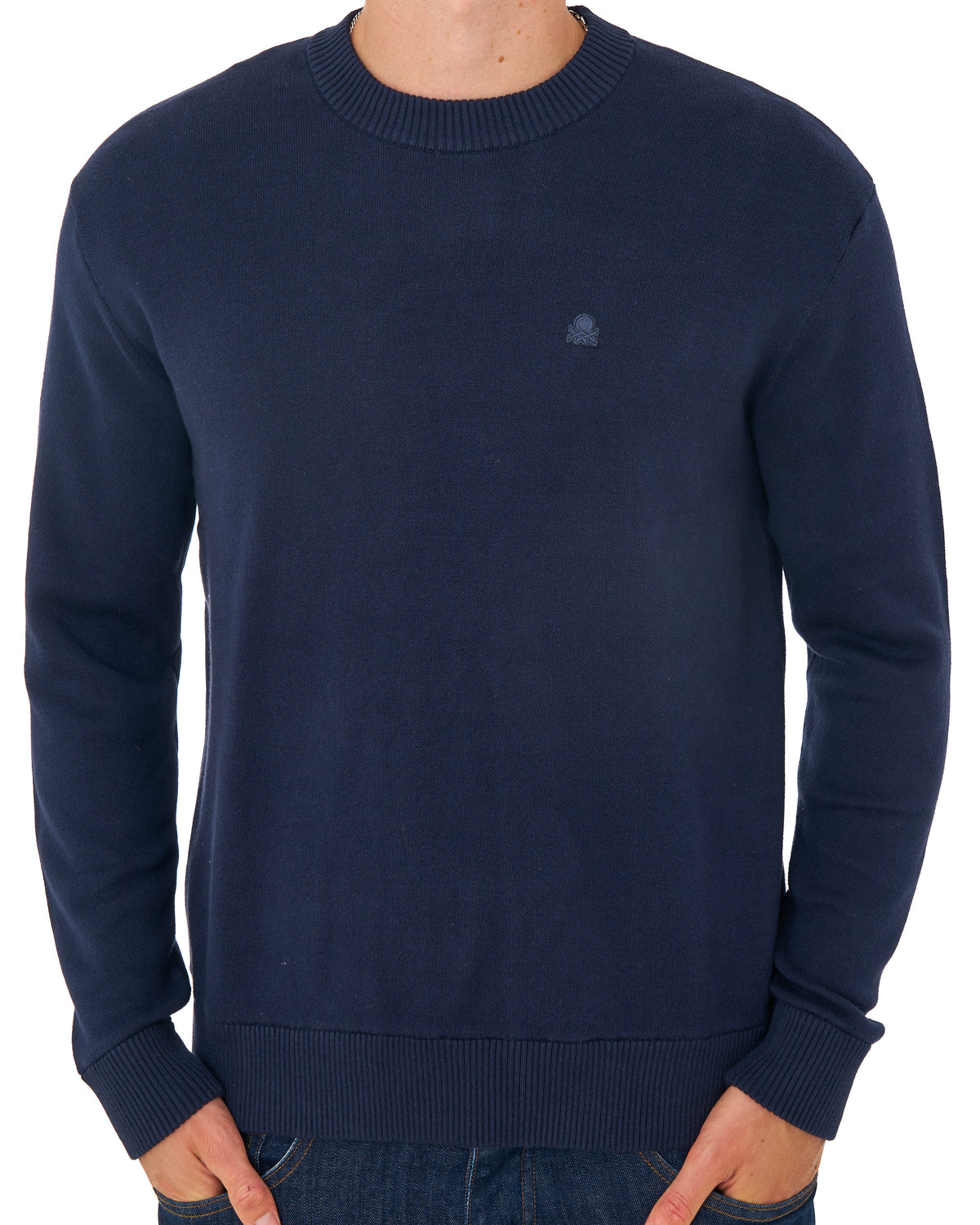 Benetton Crew Knit Jumper Navy Tonal