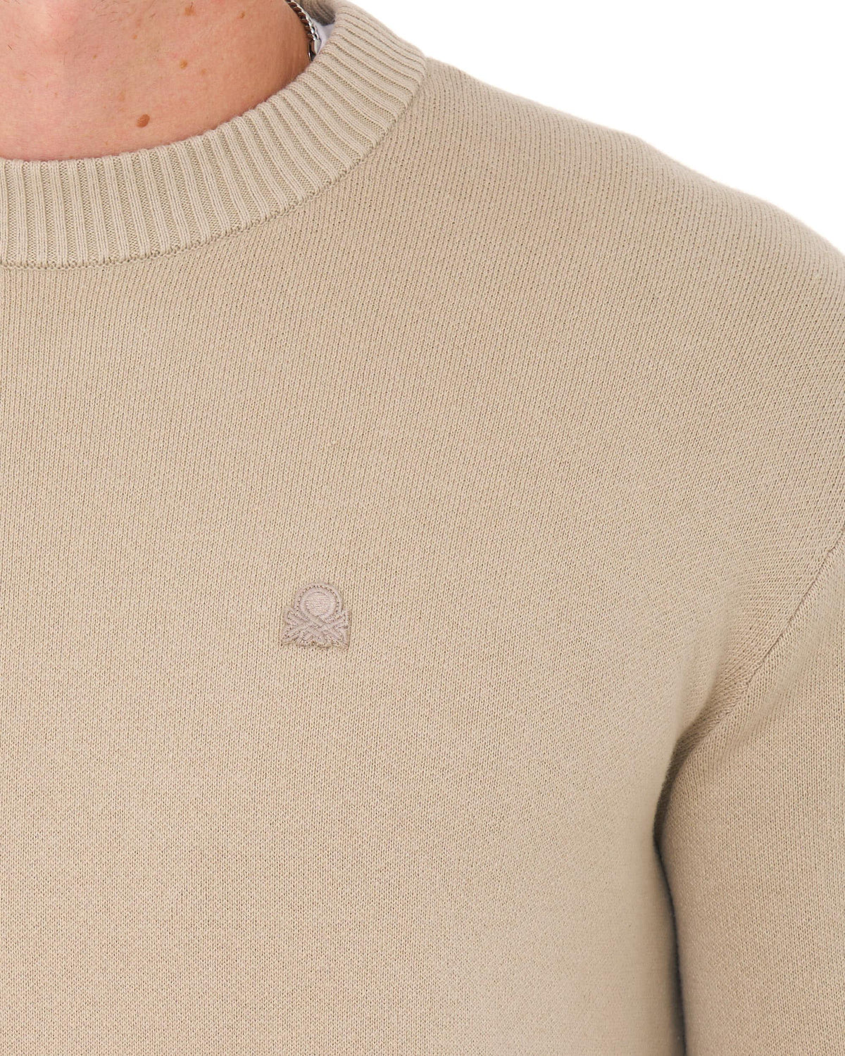 Benetton Crew Knit Jumper Sand Tonal