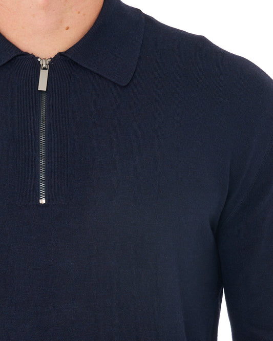 Benetton Benetton Fine Knit Zip LS Polo Dark Navy