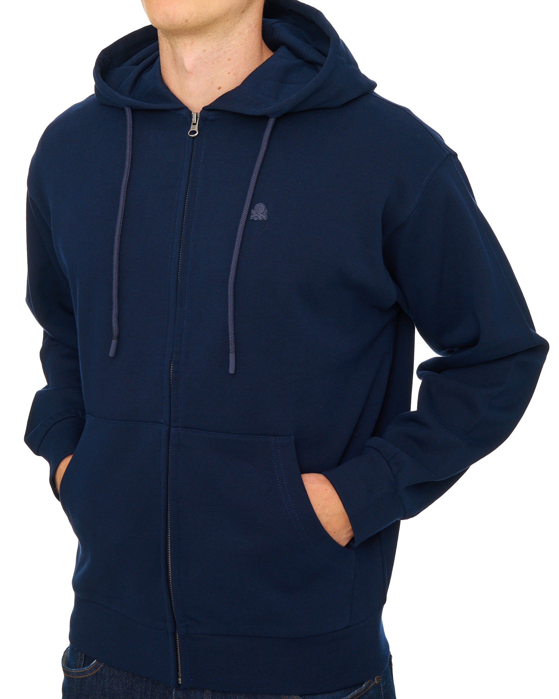 Benetton Full Zip Hoody Tonal Navy