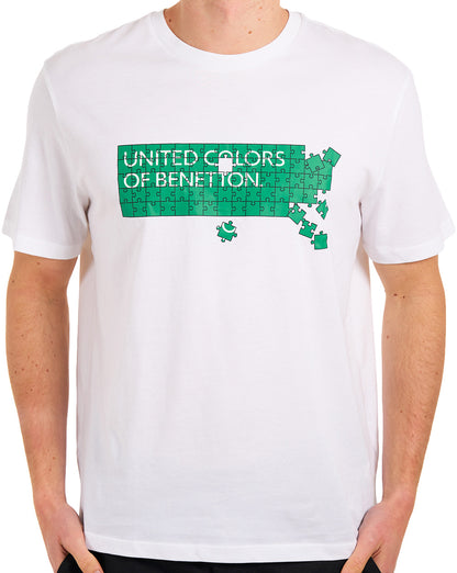 Benetton Jigsaw Logo T Shirt White/Green