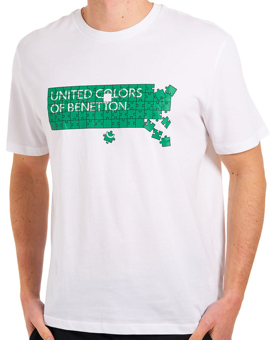 Benetton Benetton Jigsaw Logo T Shirt White/Green