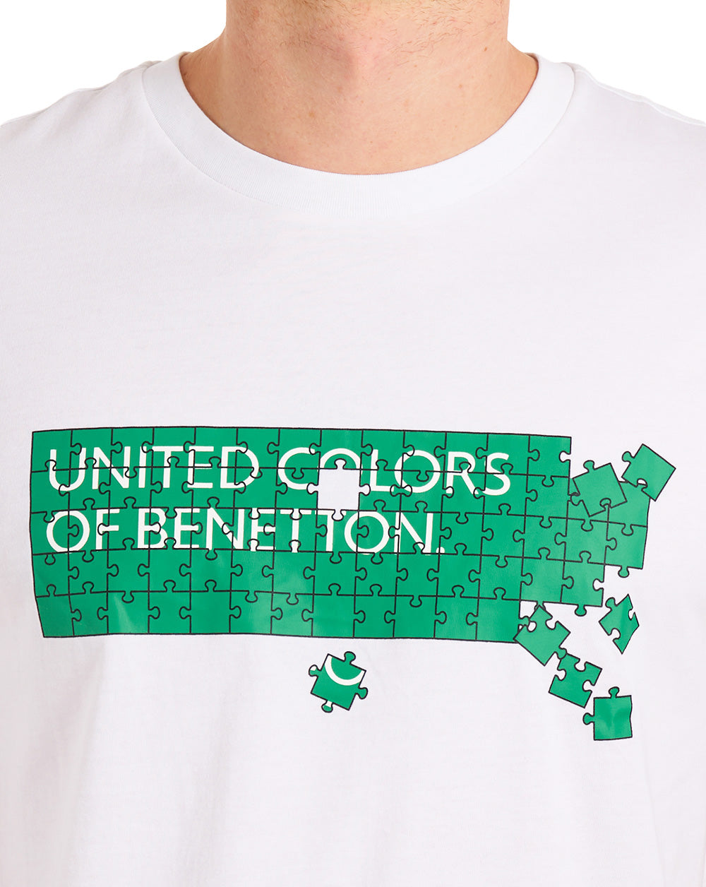 Benetton Jigsaw Logo T Shirt White/Green