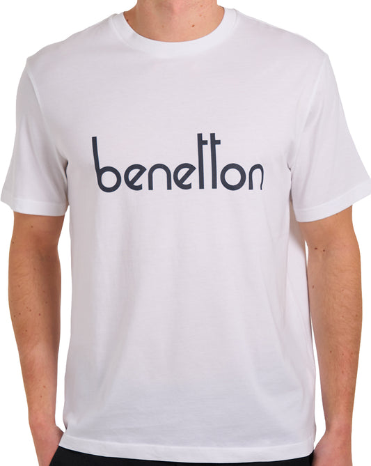 Benetton Large Chest Logo T Shirt Off White