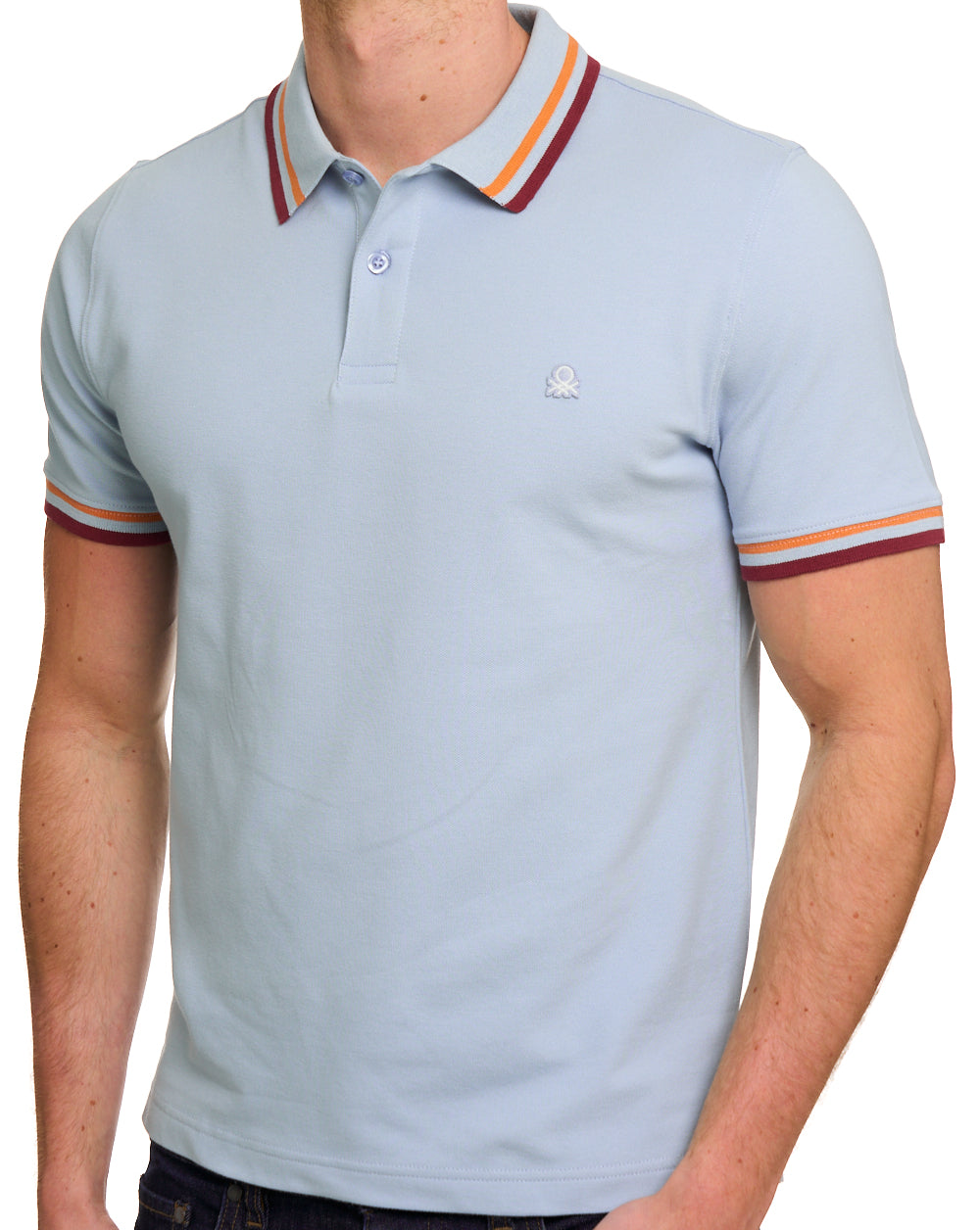 Benetton Maglia Tipped Polo Sky/Orange/Red