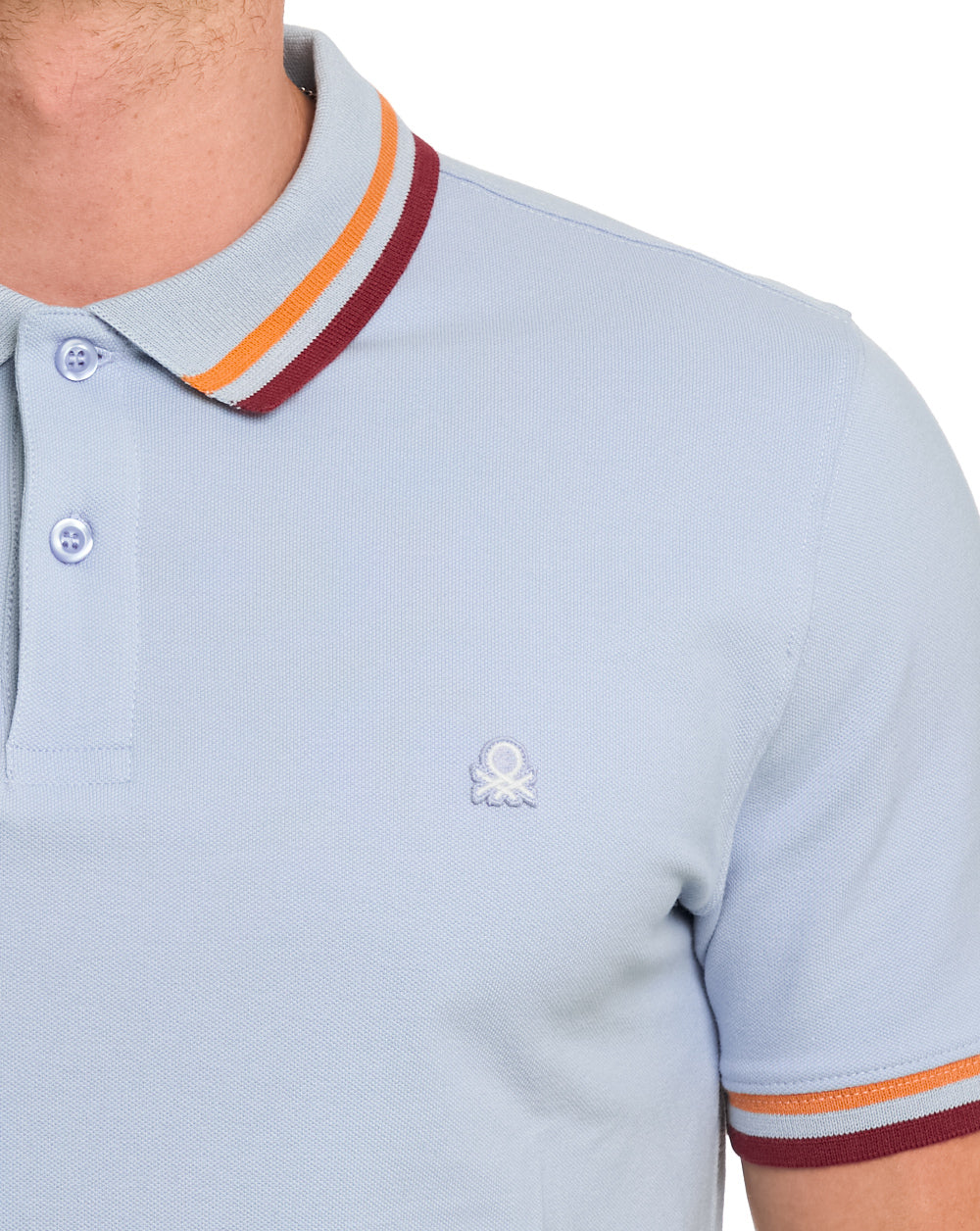 Benetton Maglia Tipped Polo Sky/Orange/Red